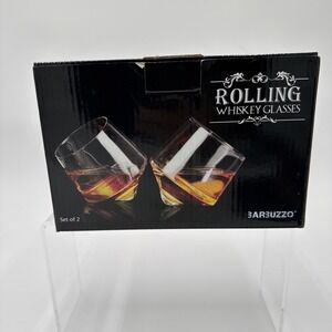 Hand Blown Rolling Whiskey Glass Set Of Two 2 Glasses Barbuzzo Wolf Etched